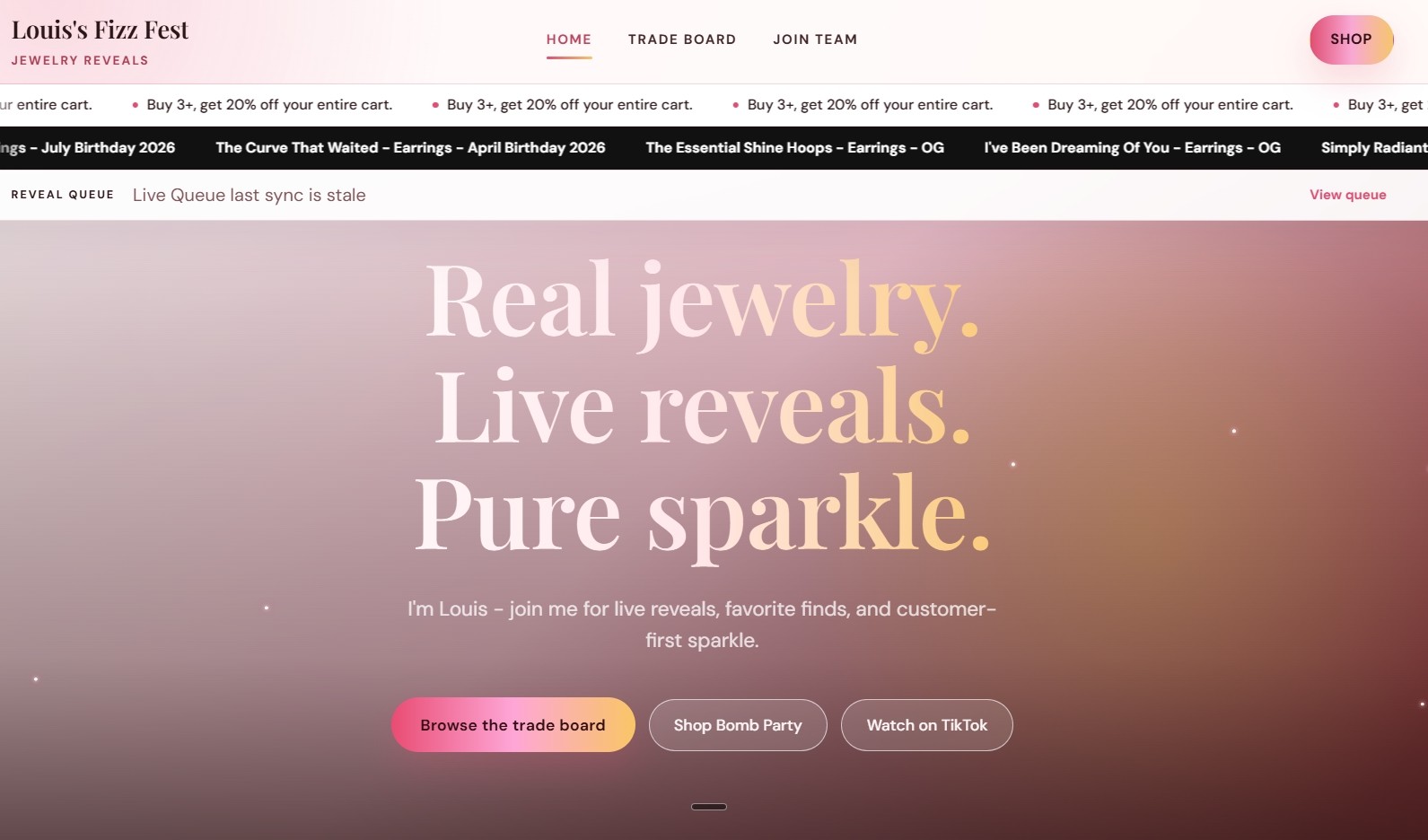 Blush customer-facing Sparkle Suite site preview.
