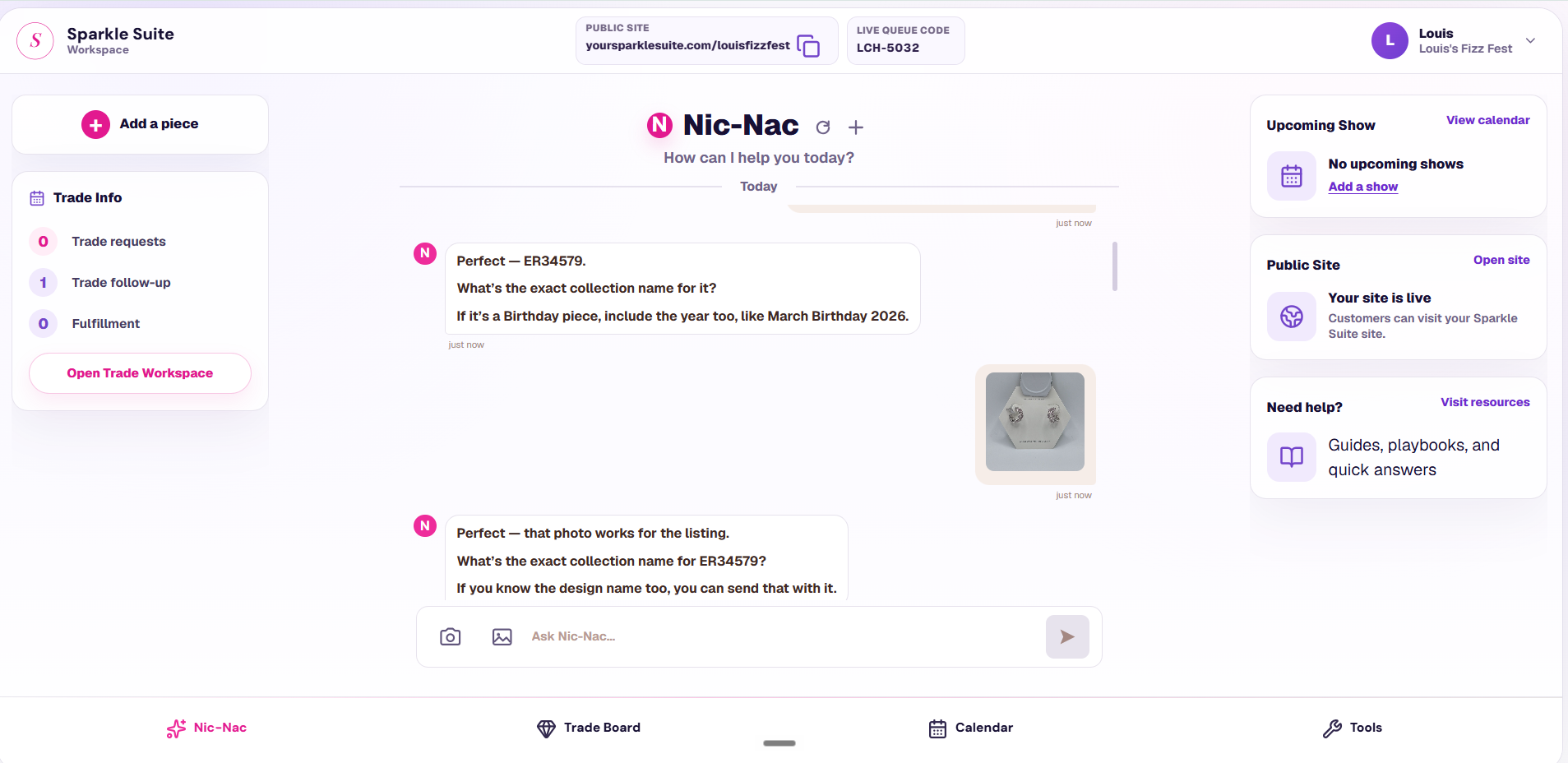 Sparkle Suite Nic-Nac workspace preview on desktop.